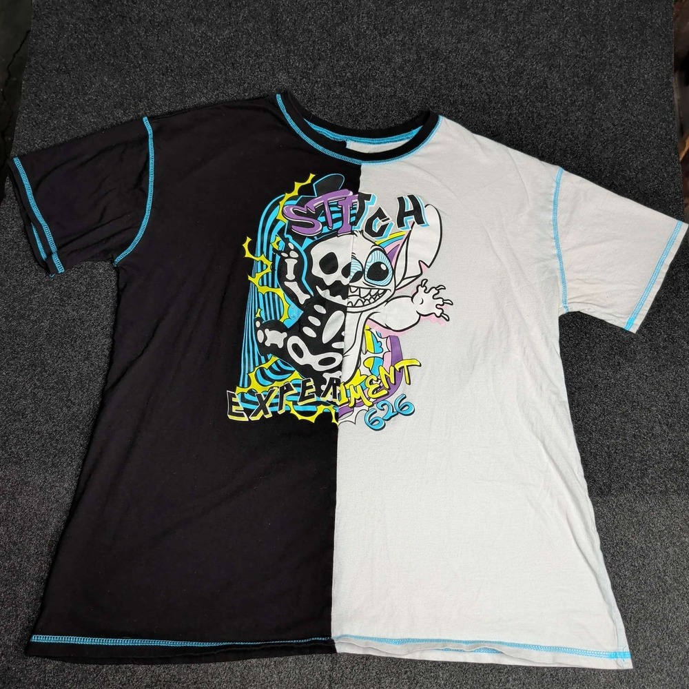 Disney Stitch Experiment 626 T-Shirt Mens XL Black White Split Skeleton Graphic